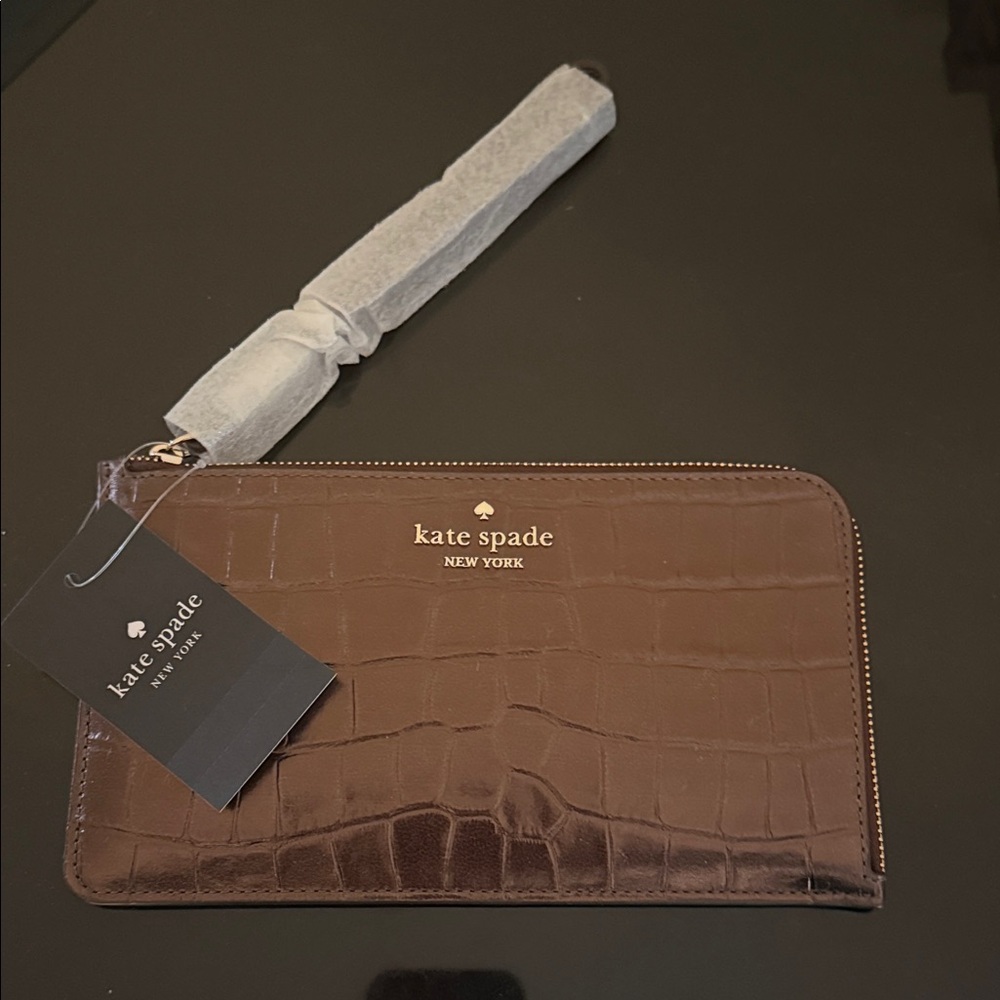 Kate Spade Chocolate Croc Embossed Wristlet